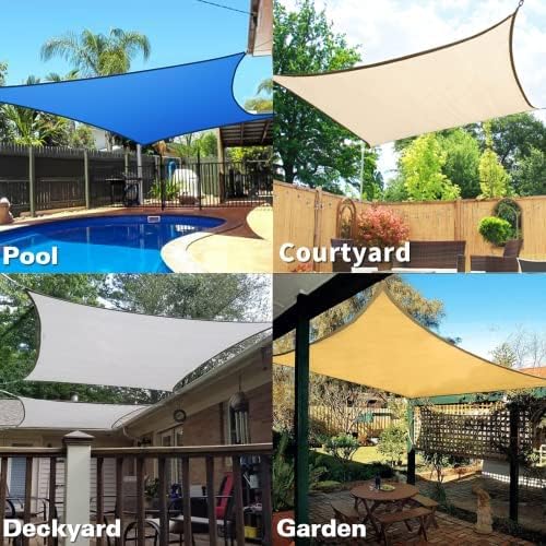 KANAGAWA 8'X12' Sand Custom Size Sun Shade Sail Rectangle UV Block Canopy Cover for Patio Backyard Lawn Garden Outdoor (Customized Available)