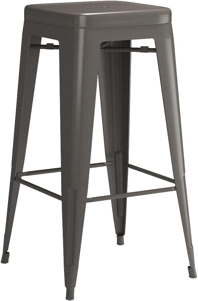 Furmax 30 Inch Metal Bar Stools Set of 4, Counter Height Backless Stools, Industrial Bar Chairs Patio Stool Stackable Backless Stool for Kitchen/Dining Room/Bistro/Patio Indoor Outdoor (Gun)