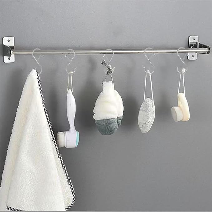 32 Pack S Hooks for Hanging, 3.5 inch Heavy Duty Metal S Hooks with Safety Buckle S Shaped Hooks Pot Rack Closet Hooks for Hanging Plants, Clothes, Kitchen Utensil, Pots, Pans, Bags (Silver)