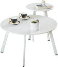 Outdoor Patio Coffee Table Set of 2, Weather Resistant End Table, Round Nesting Tables for Living Room Balcony Office, White