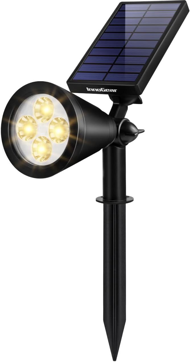 InnoGear Solar Spot Lights, Outdoor Solar Lights Solar Spotlights Flag Pole Light Waterproof Landscape Lighting Outside for Flag Uplighting Backyard Patio Pathway Statue Palm Tree Sign, Warm White