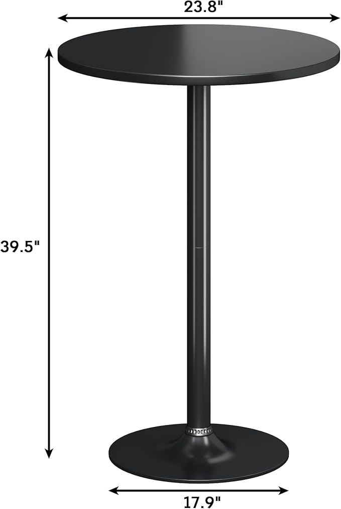 Flamaker Round Bistro Pub Table Modern Style Metal Base MDF Top Cocktail Bar Table Counter Bar Height for Pub, Dining Room, Party (1, Full Black)