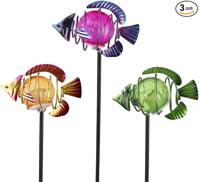 Outdoor Garden Solar Lights,3Pack Decorative Solar Lights for Garden Decor, Tropical Fish Backyard Decor,Led Solar Lights with Stakes for Yard Landscape Patio(21.3''H)