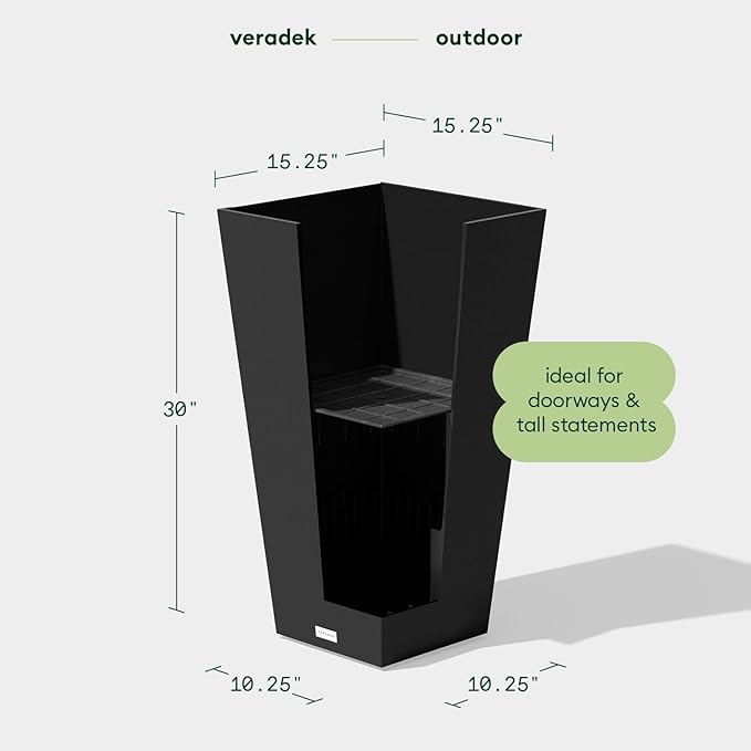 Veradek V-Resin Indoor/Outdoor Taper Planter (Black, 30 inch - 2 Pack with 2 Saucer Trays)