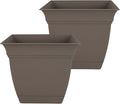 The HC Companies 12 Inch Eclipse Square Planter Pots with Drainage Holes & Attached Saucer, Lightweight UV-Resistant Plastic Indoor Outdoor Planters, 2-Pack Flower Pots, Garden Home Decor, Cappuccino
