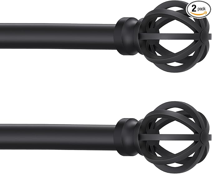 Curtain Rods for Windows 28 to 60 Inch - 2 Pack 5/8” Black Metal Heavy Duty - Decorative Window Small Curtains Rod with Brackets for Kitchen, Bathroom, Sliding Cafe Drapery Rods Door