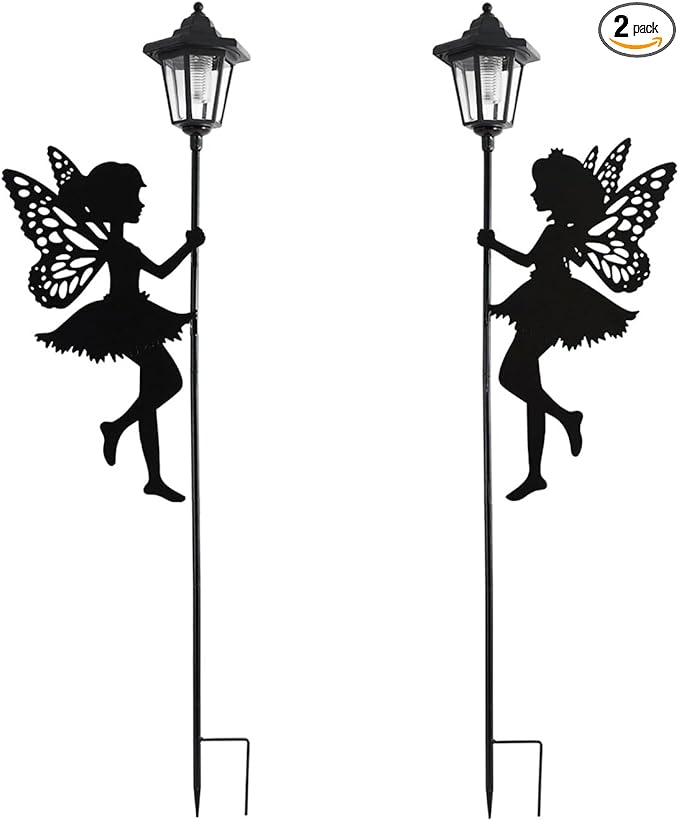 Solar Fairy Garden Stake Decorative Lantern Outdoor Waterproof, 2-Pack Solar Courtyard Lawn Decorative Lights,Outdoor Garden Statue Lights (Warm Lighting)