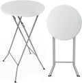 VINGLI 24" Plastic Folding Round Table Bar Height, HDPE Matrial with Gray Metal Finish, High Top Table for Outdoor Party, Cafes, Restaurants, Backyard, Dining Room, Wedding Event,1 Pack, White