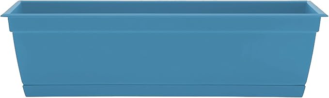 Bloem Dayton 24" Ocean Blue Recycled Plastic Rectangle Window Box Planter with Saucer Tray for Indoor and Outdoor Gardening