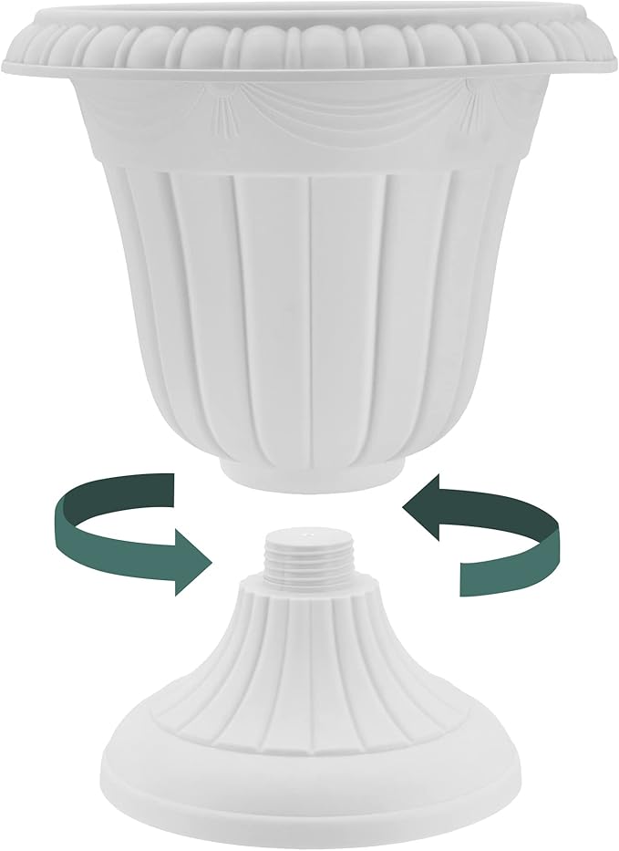 Arcadia Garden Products PL10BK Classic Traditional Plastic Urn Planter Indoor/Outdoor, 15" x 13", Black