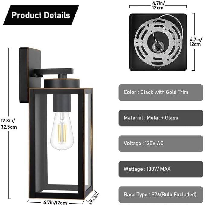 Outdoor Wall Light Fixtures, Exterior Waterproof Wall Lanterns, Bronze Porch Sconces Wall Mounted Lighting with E26 Sockets & Glass Shades, Modern Wall Lamps for Patio Front Door Entryway, 2-Pack