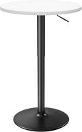 Flamaker Round Bistro Pub Table 23.6 Inch Height Adjustable 360° Swivel Bar Table Metal Base for Pub, Dining Room, Party (1, White-Black)