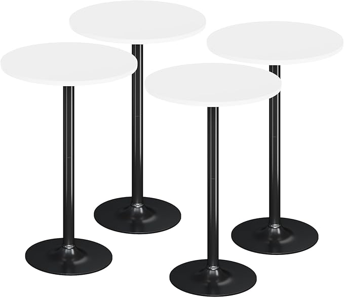 Flamaker Round Bistro Pub Table Modern Style Metal Base MDF Top Cocktail Bar Table Counter Bar Height for Pub, Dining Room, Party (4, White-Black)