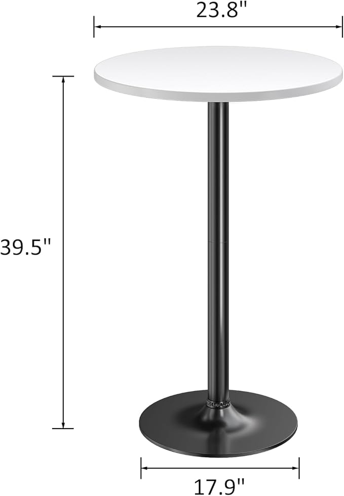 Furmax Bistro Pub Table Round Bar Height Cocktail Table for Home Bar, Small Round Bar Tables for Party, Dining Room, Living Room and Wedding, Metal Base MDF Top Obsidian, 40.6 Inch Height (1, White-1)