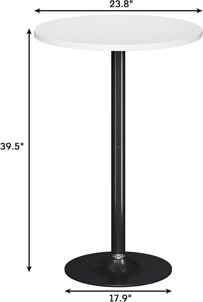 Flamaker Round Bistro Pub Table Modern Style Metal Base MDF Top Cocktail Bar Table Counter Bar Height for Pub, Dining Room, Party (1, White-Black)