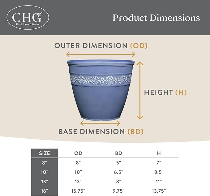 Classic Home and Garden Corinthian Resin Planter Pot - Outdoor & Indoor Plant Pot - Round Planter for Plants & Flowers (16” Storm Gray, Pack of 1)
