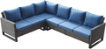 Belord Outdoor Sectional Sofa 6 Seater L Shaped Couch Wicker Patio Conversation Furniture Set Rattan Outdoor Furniture with Removable Washable Cushion, Brown/Blue