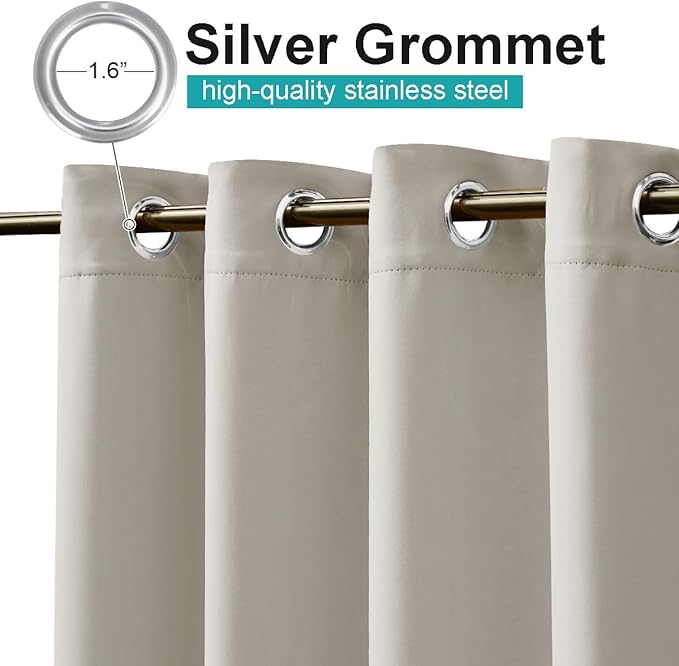 NICETOWN 2 Panels Outdoor Curtains for Patio Waterproof, Rustproof Grommet Cold & Light Blocking Drapes Thermal Insulated Indoor Outdoor Window Treatments for Pergola, Natural, W52 x L72