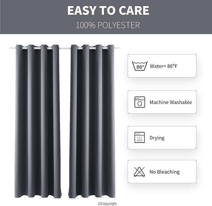 Water Proof Outside Curtains with Grommet Top for Porch, W52 x L72 Thermal Insulated Washable Light Block Outdoor Divider Drapes for Patio Gazebo Deck Pool Area Pergola Cabana (Gray, 2 Panels)