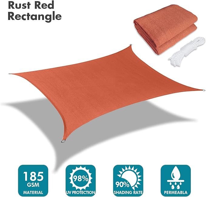 KANAGAWA 6'X8' Rust Red Custom Size Sun Shade Sail Rectangle UV Block Canopy Cover for Patio Backyard Lawn Garden Outdoor (Customized Available)