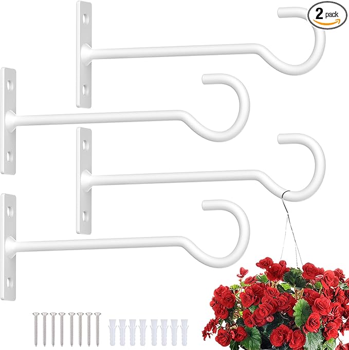 Plant Hooks for Hanging Plant Bracket 6inch Metal Plant Hanger Decorative Wall-Plant Wall Hanger for Hanging Lanterns, Bird Feeder, Flower Basket, Home Decor Indoor & Outdoor 4 Pack(White)