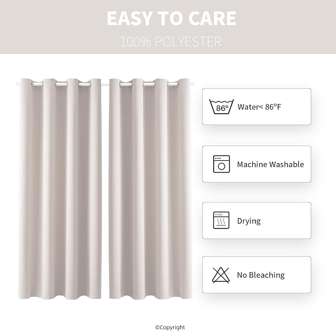 Waterproof Outdoor Curtain W52 x L63 - Grommet Top Sunlight Blocking Window Treatment Drapes Blackout Curtains for Home Bedroom Living Room Outdoor Patio Porch Pergola (Cream, 2 Panels)