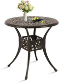 Patio Dining Table,Cast Aluminum Patio Table with Umbrella Hole, Outdoor Bistro Table for Backyard, Garden, Patio