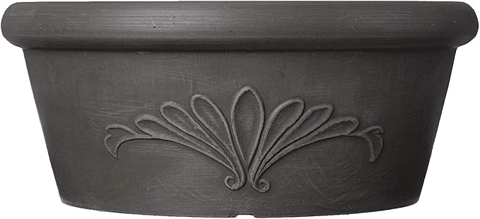 PSW Pot Collection TA30DC 12-inch Plastic/Stone/Wood Composite Bulb Pan Planter – No Drainage Hole (Drillable), Shallow Indoor/Outer Pot for Succulents, Bonsai, Fairy Gardens, Herbs, Dark Charcoal