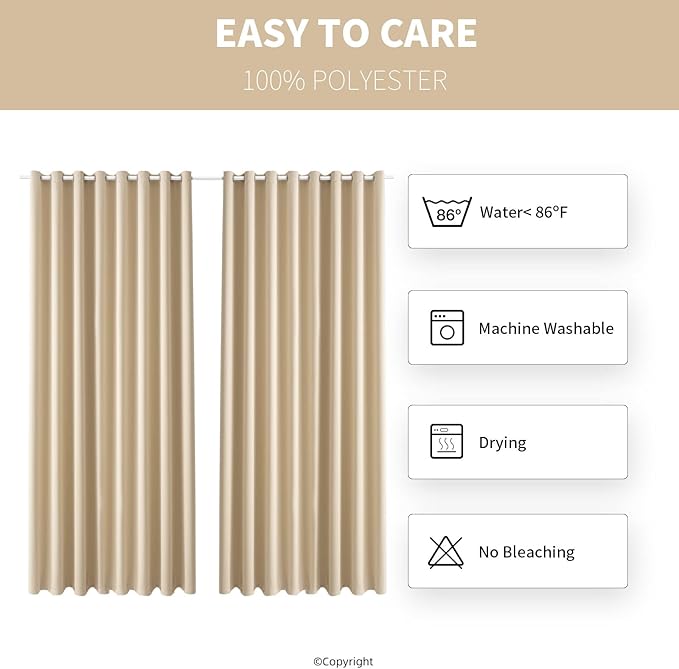 Waterproof Outdoor Curtain W105 x L108 - Grommet Top Sunlight Blocking Window Treatment Drapes Blackout Curtains for Home Bedroom Living Room Outdoor Patio Porch Pergola Cabana Gazebo, 2 Panels