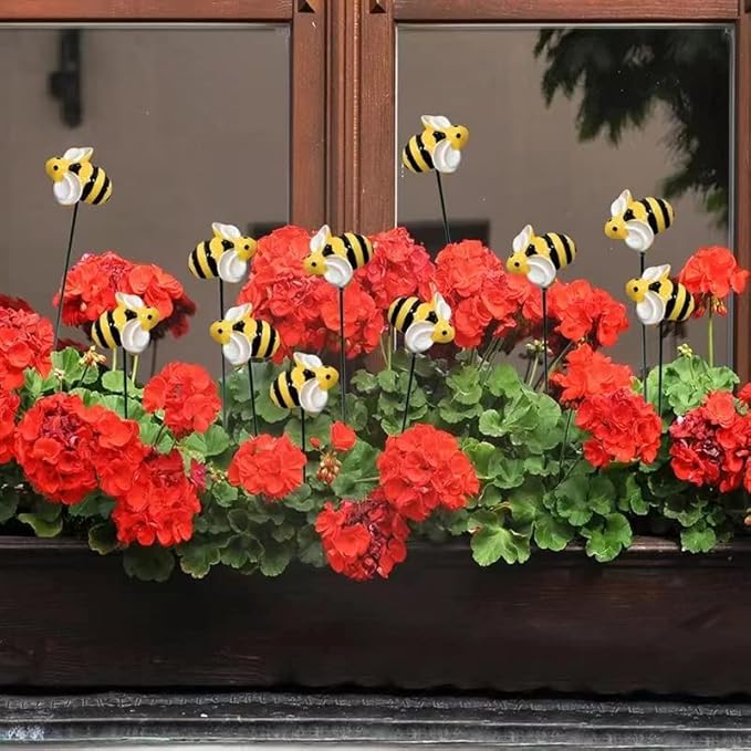 20pcs Bee Garden Stakes, Resin Bumblebee Yard Decor for Flower Pots - Spring Summer Outdoor Decoration, Durable Garden Stakes for Flower Beds & Lawn (20pcs)