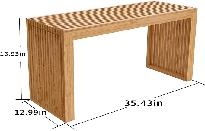 Bamboo Dining Bench, 35 inch Farmhouse Decor Indoor Kitchen Table Bench, Entryway Shoe Rack Bench Solid Bamboo Benches for Living Room, Hallway, Bedroom, Bathroom