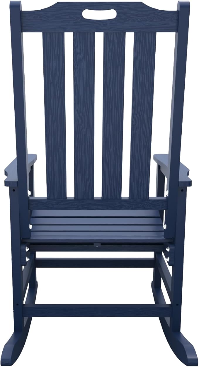 Oversized Rocking Chair Set of 8, Outdoor Rocking Chair for Adults, All Weather Resistant Porch Rocker for Lawn Garden, Navy Blue