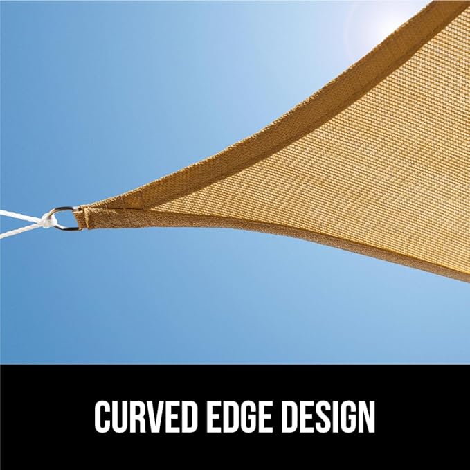 GORILLA GRIP Heavy Duty Sun Shade, UV Protection Fade Tear and Rust Resistant Rectangle Sunshade Canopy, Curved Edges Blocks Sunlight, Breathable Sail, Outdoor Patio, Lawn Garden, 16x16x16, Sand