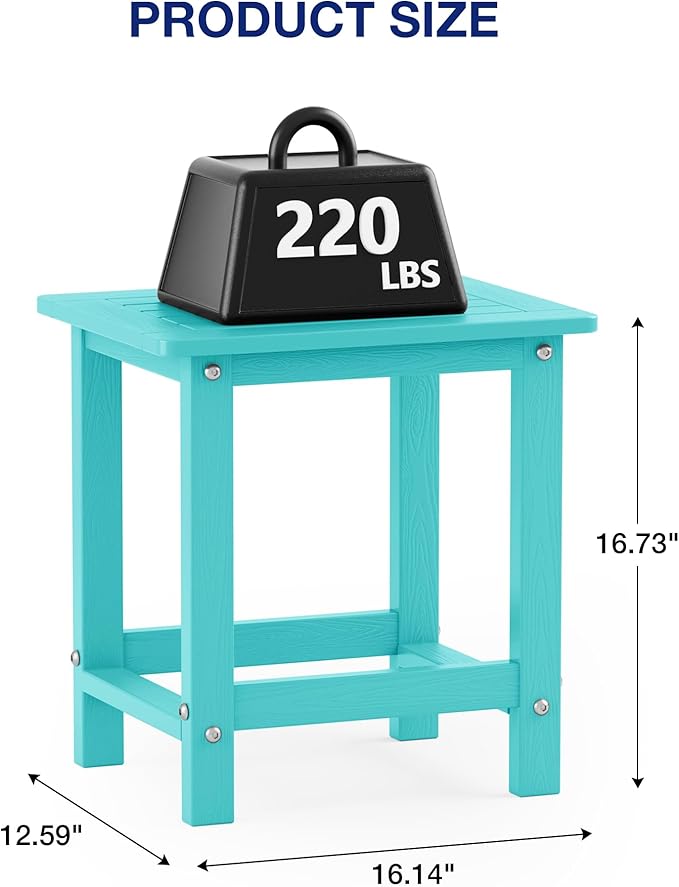YEFU Outdoor Side Table for Patio: 16" HIPS Weather - Resistant Adirondack Tables Set of 2 - Small Square End Table for Backyard Living Room Bedroom - Indoor Outdoor Durable Table Aruba