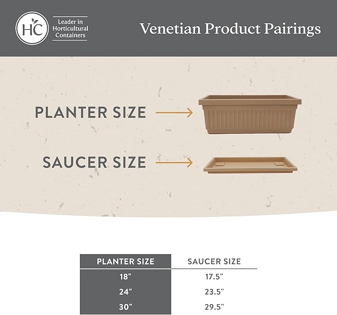 The HC Companies Venetian Window Planter Box w/Drain Plug - Long Planter Box for Windowsills, Balconies & More - Plastic Large Rectangular Planters for Herbs & Flowers (30" Warm Gray, Pack of 1)