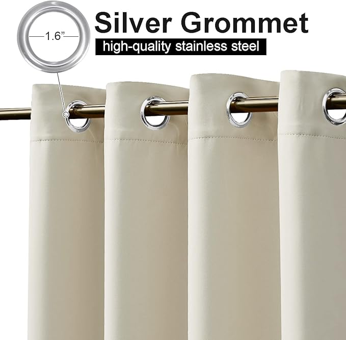 NICETOWN 2 Panels Outdoor Curtains for Patio Waterproof 84" Long, Windproof Grommet & Back Tab on Top & Bottom Thermal Insulated Sun Blocking Drapes with Rope for Gazebo, Beige, W100 per Panel