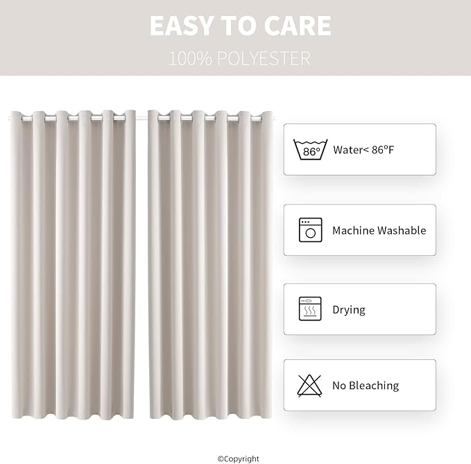 Waterproof Outdoor Curtain W84 x L120 - Grommet Top Sunlight Blocking Window Treatment Drapes Blackout Curtains for Home Bedroom Living Room Outdoor Patio Porch Pergola Cabana Gazebo (2 Panels)