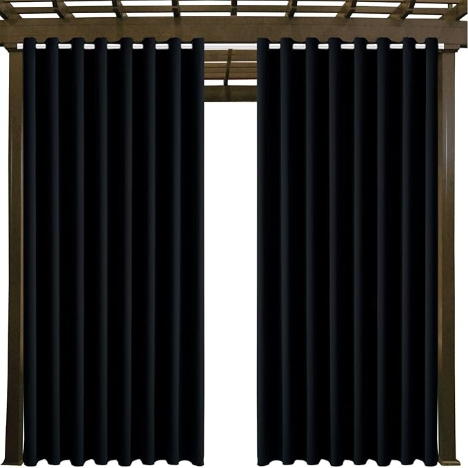 Waterproof Outdoor Curtain W105 x L95 - Grommet Top Sunlight Blocking Window Treatment Drapes Blackout Curtains for Home Bedroom Living Room Outdoor Patio Porch Pergola Cabana Gazebo (Black)