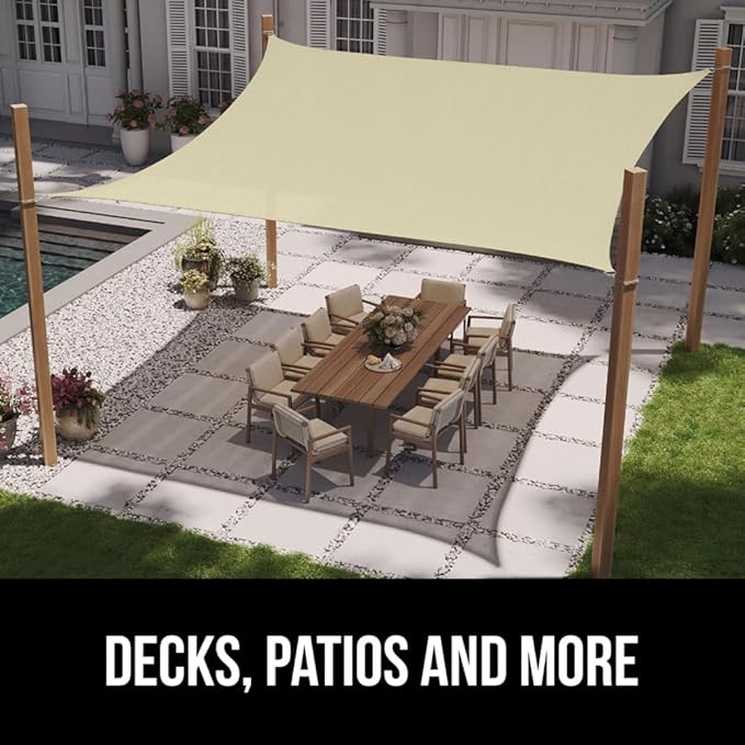 GORILLA GRIP Heavy Duty Sun Shade, UV Protection Fade Tear and Rust Resistant Rectangle Sunshade Canopy, Curved Edges Blocks Sunlight, Breathable Sail, Outdoor Patio, Lawn Garden, 6x10 FT Butter Cream