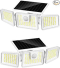 INCX 156 LED Solar Motion Lights Outdoor 2 Pack, 3 Heads Solar Security Lights with Motion Sensor IP65 Waterproof, Flood Lights for Wall, Patio, Garden, Porch, Garage White