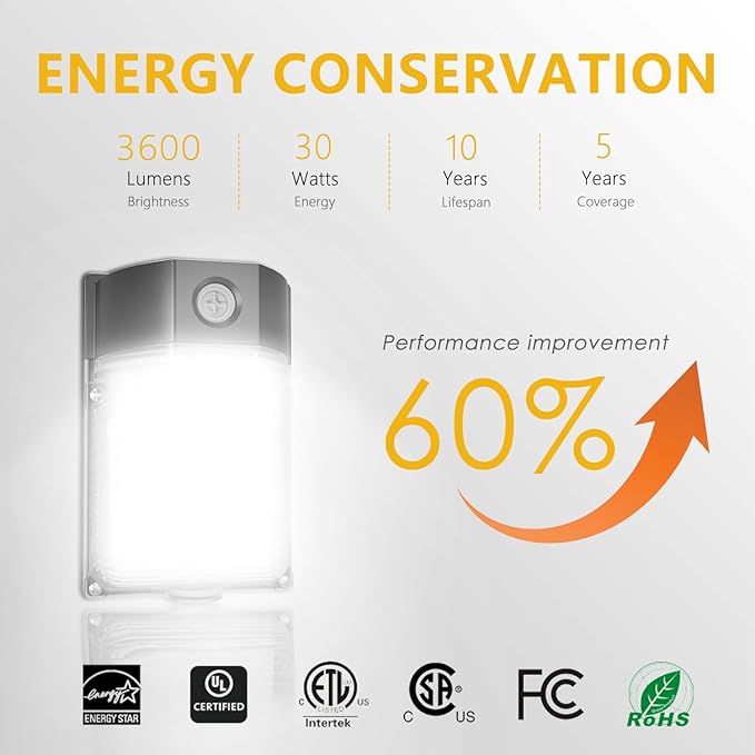 30W LED Wall Pack Light with Dusk to Dawn Sensor, 3600LM, 5000K Daylight, 120Vac Led Porch Lights, IP65 Waterproof Outdoor Security Lighting for Garage Warehouse Garden, ETL Certified, 4 Pack