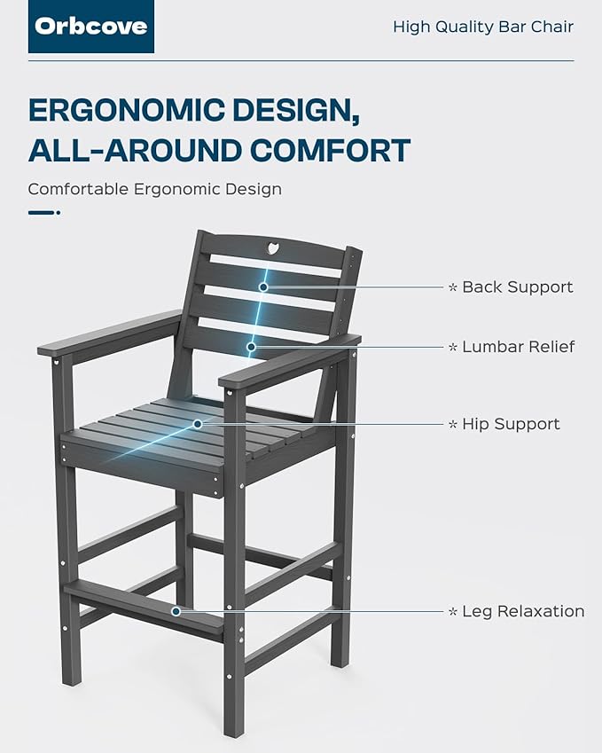 Patio Bar Table,Adirondack Chairs and Table 4 Pieces Set, Bar Height Chairs Set of 4, Outdoor Bar Stools Set,Weather-Resistant Outdoor Furniture for Deck, Balcony, Poolside Easy Assembly