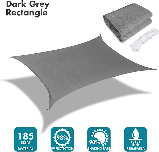 KANAGAWA 20'X24' Dark Gray Custom Size Sun Shade Sail Rectangle UV Block Canopy Cover for Patio Backyard Lawn Garden Outdoor (Customized Available)