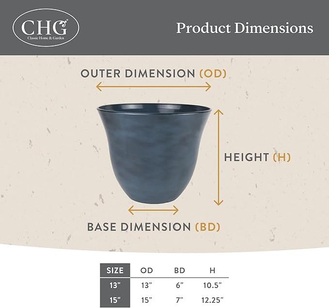 Classic Home and Garden Honeysuckle Resin Planters - Lightweight Indoor & Outdoor Plant Pots - UV-Resistant Plastic Flower Pots - Pot Planters for Flowers & Herbs (15" Blue Jean)