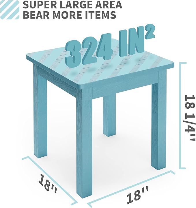 YEFU Oversize Outdoor Side Table, 18 Inch Outside Plastic Adirondack Side Table Weather Resistant, Hips High Strength Poly Wood Rustproof Waterproof Material for Patio, Pool, Front Porch Tables(Blue)
