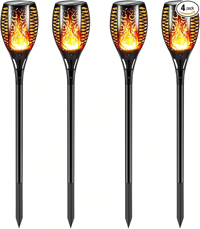 4 Pack Outdoor Solar Flame Light,Solar Lights Outdoor for Garden Decorations with Flickering Flame,IP65 Waterproof Solar Powered Yard Lights Torch Light for Lawn Patio Pathway (Warm White)