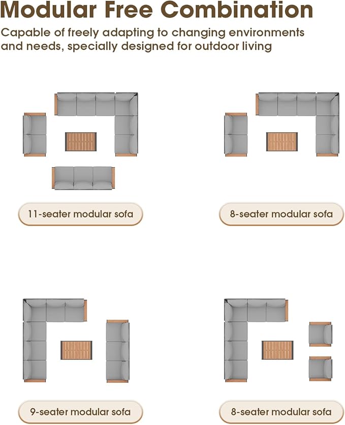 Aluminum Outdoor Patio Furniture Set 8 Seats, Outdoor Sectional Corner Sofa, Patio Conversation Sets with Coffee Table & Washable Thick Cushions, Outdoor Furniture for Backyard, Porch, Gray