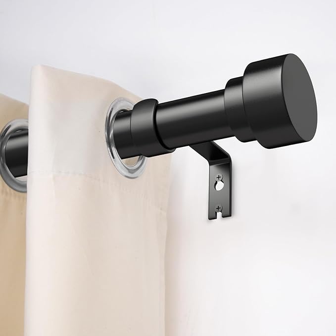 2 Pack Black Curtain Rods for Windows 48 to 84, 1 Inch Adjustable Heavy Duty Long Window Curtain Rod with End Caps, Modern Indoor Outdoor Drapery Rods for Patio Bedroom, Size 32" - 90"