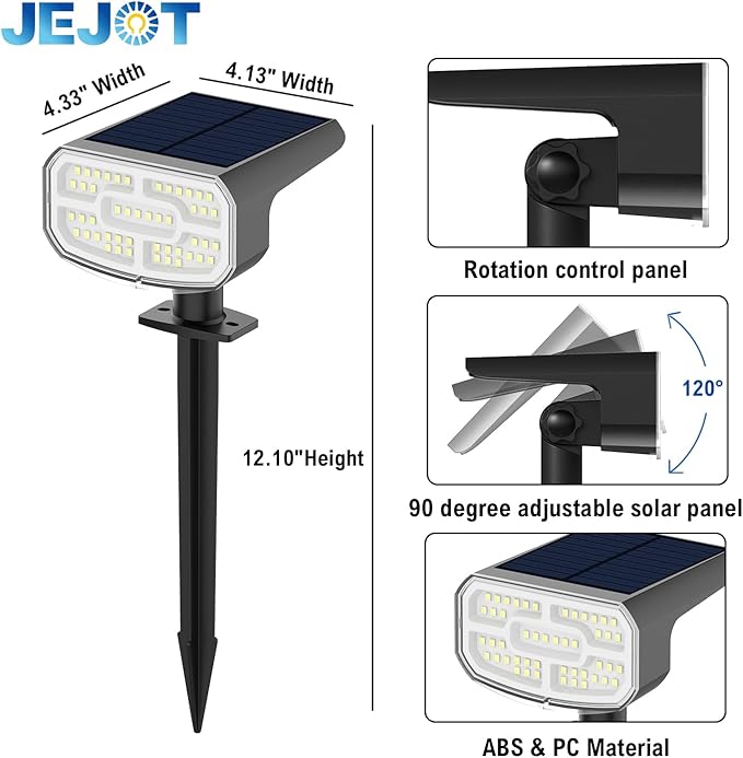 Solar Spot Lights Outdoor Waterproof IP65,4 Pack,Cool Light,2 Lighting Modes Selectable, Solar Powered Yard Garden Solar Spot Lights for Outside Landscape Auto On/Off