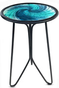 LIFFY Patio Side Table, Small Round End Table, Metal Side Table Outdoor, Small Porch Table for Indoor Balcony Furniture Decor (Blue Glass 12inch)
